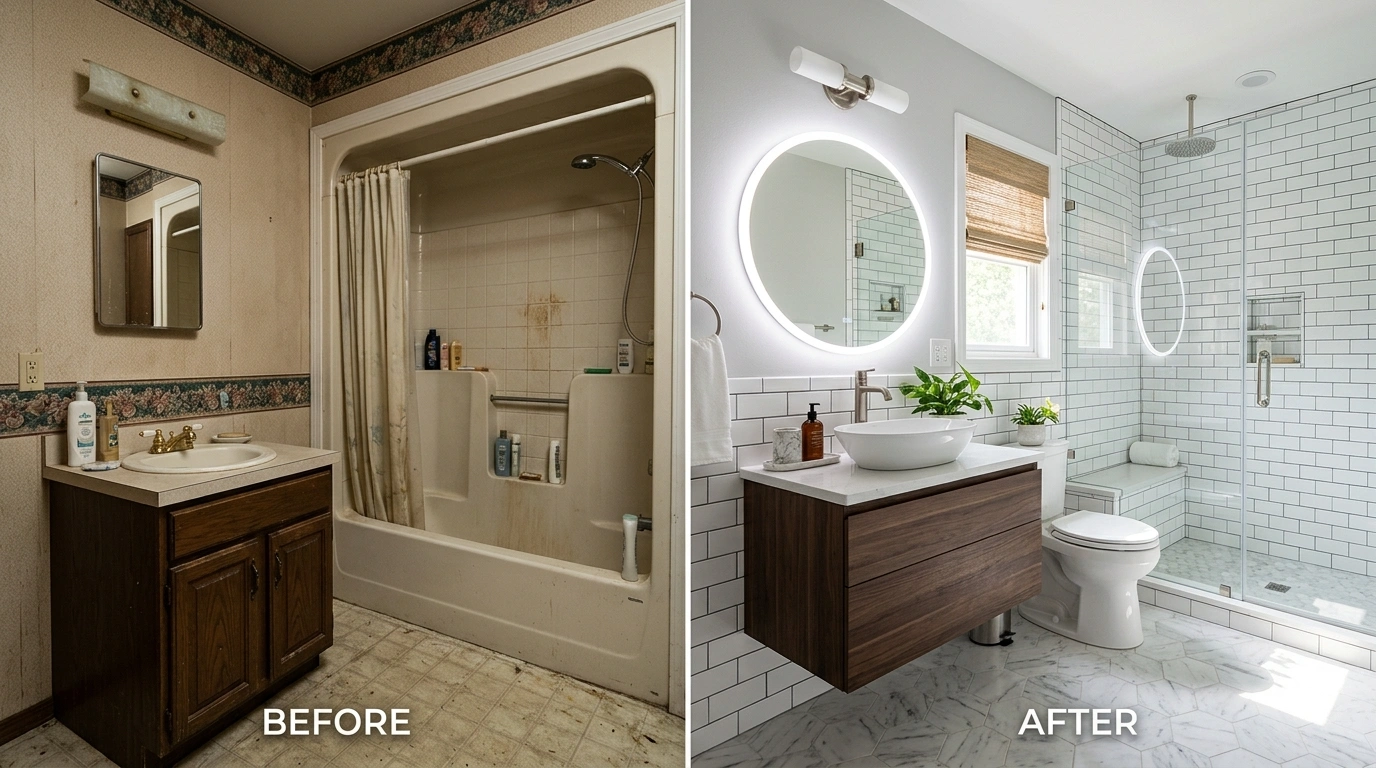 Bathroom Remodeling Before and After by Square Dent Plumbing in Denton TX