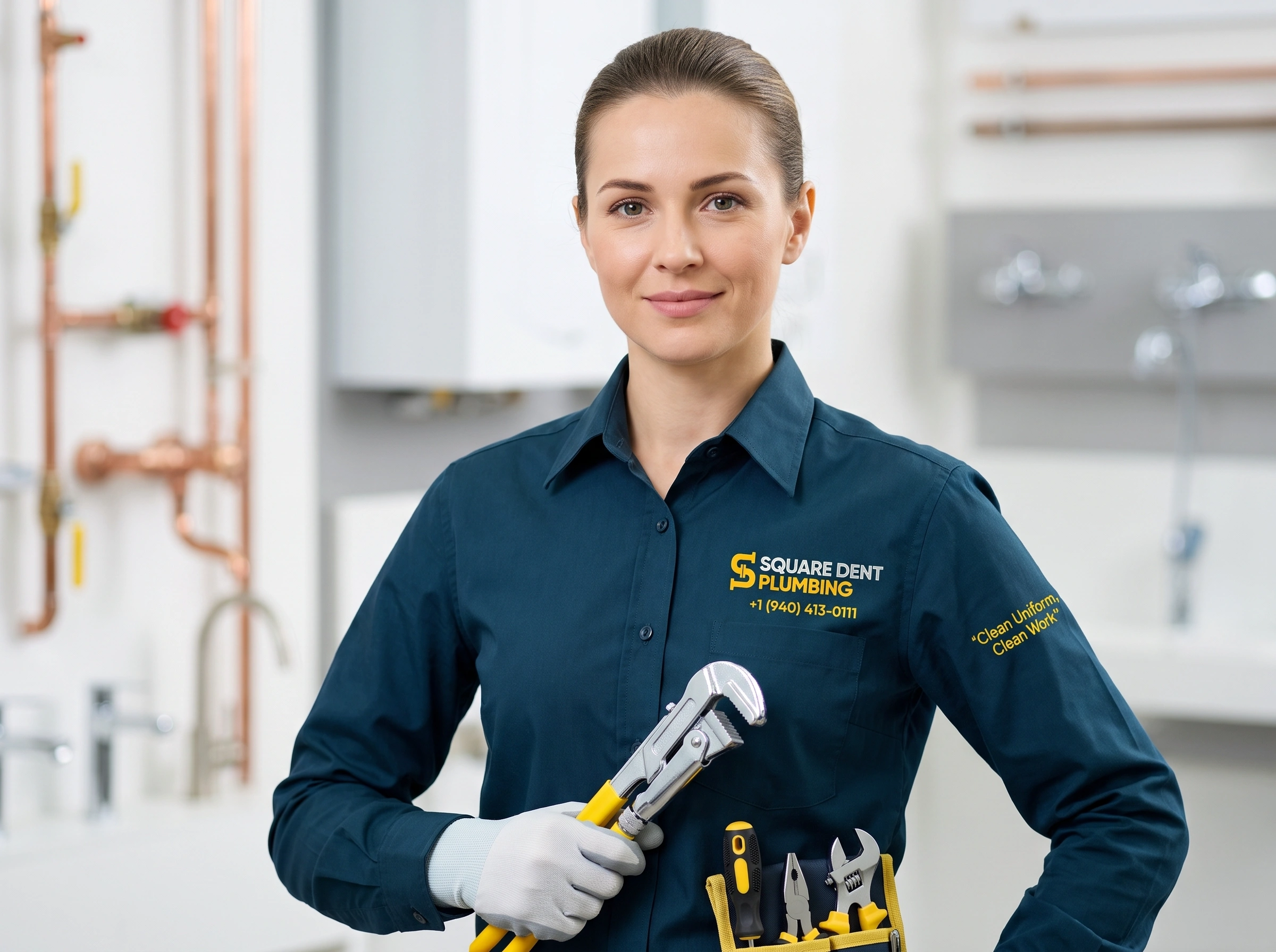 Professional uniformed plumbers — Square Dent Plumbing Denton TX
